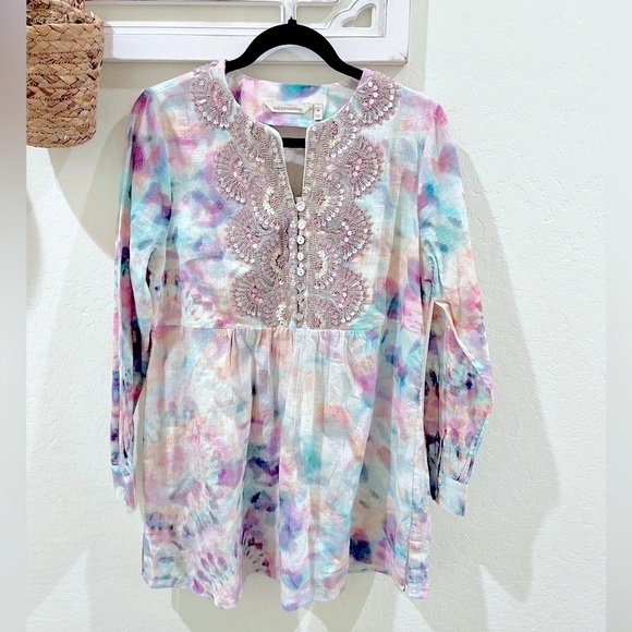 Soft Surroundings Tops - Soft Surroundings Bazille Beaded Sequins Boho Tie Dye
Coastal Tunic Size Medium